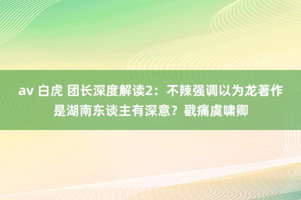 av 白虎 团长深度解读2：不辣强调以为龙著作是湖南东谈主有深意？戳痛虞啸卿