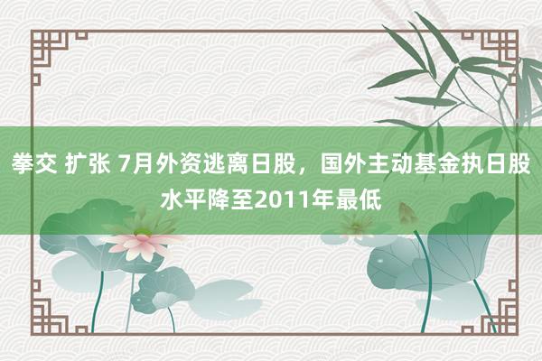 拳交 扩张 7月外资逃离日股，国外主动基金执日股水平降至2011年最低